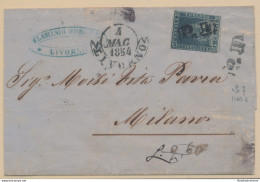 1851-52 TOSCANA, N° 7 - 6 Crazia, Ardesia Su Grigio, Da Livorno Per Milano , 4-05-1854 - Toskana