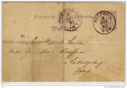 Postkart,e Ganzsache, 1885, Königreich Württemberg, Gelaufen Von Rottweil Nach Ludwigsburg - Postal  Stationery