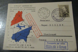 Luxembourg - Circuit Aérien Du Centenaire De L'indépendance Du Grand Duché De Luxembourg - 1939 - Covers & Documents