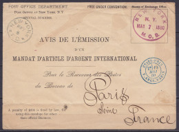 USA - Env. 'Post Office Department' (avis D'émission D'un Mandat) Càd NEW YORK /MAY 7 1880 Pour PARIS France - Càd "NEW  - Lettres & Documents