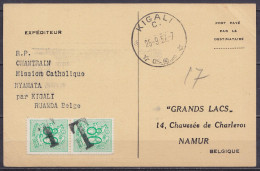 Ruanda - CP Pré-adressée "Grands Lacs" Non-affr. Càd KIGALI /25-9-1957 Pour NAMUR - Taxée 2x 80c - Brieven En Documenten