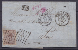 L. "Banque Ghislain, Cahn, Painvin & Drion" Affr. N°19 Lpts "77" Càd CHARLEROY /29 OCT 1866 Pour PARIS - [PD] - Càd "BEL - 1865-1866 Perfil Izquierdo