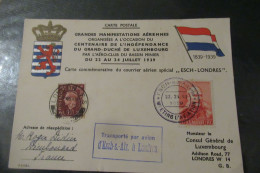 Luxembourg - GRANDES MANIFESTATIONS AERIENNES Pour Le Centenaire De L( Indépendance 1939 - Covers & Documents