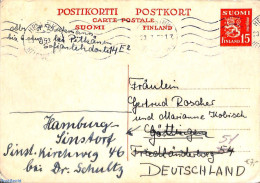 Finland 1953 Postcard 15M To Germany, Used Postal Stationary - Briefe U. Dokumente