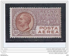 REGNO:  1926/28  P.A.  VITTORIO  EMAN. III° -  80 C. LILLA  E  BRUNO  ROSSO  N. -  SASS. 3 A - Poste Aérienne