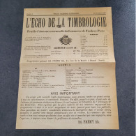 L'ECHO DE LA TIMBROLOGIE N°1 - 15/11/1887 - 1° Mensuel Français Philatélique - Francesi (prima Del 1940)