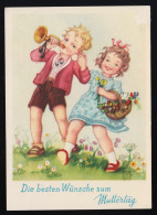 Kinder Blumenkorb Trompete Fröhlich Sign. MS, Wünsche Muttertag, Ungebraucht - Día De La Madre