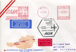 X0446 Austria,circuled Cover With Red Meter Freistempel Wien 1966 Austrian Airlines,Erstflug Wien Salzburg - Maschinenstempel (EMA)