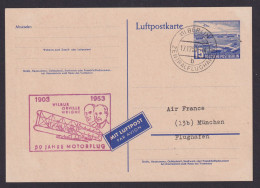 Flugpost Brief Air Mail Berlin Ganzsache Mit SST 50 Jahre Motorflug Gebr. Wrigh - Cartoline - Usati