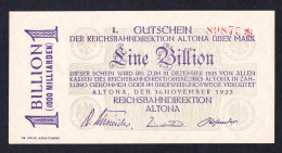 Deutschland, Germany, Reichsbahndirektion Altona - 1 Billionen Mark, 1923 ! - 1 Biljoen Mark