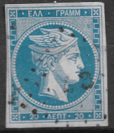 GREECE 1862-67 Large Hermes Head Consecutive Athens Prints 20 L Sky Blue Vl. 32 A / H 19 A With Dotted Cancellation 43 - Oblitérés