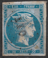 GREECE 1862-67 Large Hermes Head Consecutive Athens Prints 20 L Blue To Greenish Blue Vl. 32 / H 19 B - Used Stamps