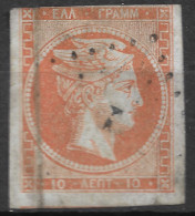 GREECE 1868-69 Large Hermes Head Cleaned Plates Issue 10 L Red Orange Vl. 38 / H 26 A Nb With Inverted 0 Position 74 - Oblitérés