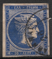 GREECE 1875-80 Large Hermes Head On Cream Paper 20 L Deep Blue Vl. 65 Ba / H 51 B - Usados