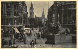 TRAFALGAR SQUARE, LONDON, ARCHITECTURE, TOWER WITH CLOCK, BUS, STATUE, LIONS, ENGLAND, UNITED KINGDOM, POSTCARD - Trafalgar Square