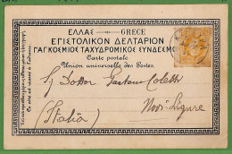 Ad0907 - GREECE - Postal History - HERMES HEAD On CARD: Kerkyra  To ITALY 1899 - Lettres & Documents
