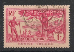 COTE D'IVOIRE - 1936-38 - N°YT. 124A - Région Côtière 1f Rosé Carminé - Oblitéré / Used - Used Stamps