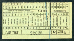 Ticket Tramway Alger Vers 1900 "Chemin De Fer Sur Route D'Algerie" Billet Chemin De Fer - Pub Chocolat Poulain - Welt