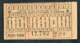 Ticket Tramway Alger Vers 1900 "Chemin De Fer Sur Route D'Algerie" Billet Chemin De Fer - Pub Petit-Beurre LU - Mundo