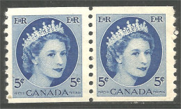 951 Canada 1954 #347 Queen Elizabeth Wilding Portrait 5c Blue Bleu Roulette Coil PAIR **/* (462) - Ongebruikt