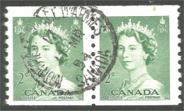 951 Canada 1953 Queen Elizabeth Karsh Portrait 2c Green Roulette Coil TB-VF (366) - Used Stamps
