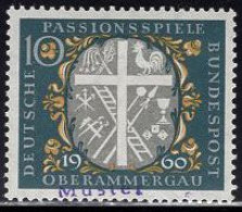 GERMANY(1960) Symbols Of Christ's Suffering. MUSTER (specimen) Overprint. Obergammerau Play. Scott No 809. - Sonstige & Ohne Zuordnung