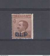 1921 Regno Di Italia , BLP N° 4A , 40 Cent Bruno , Soprastampa Azzurro Nera , Centratura Buona , MNH** - Certificato Ci - Timbres Pour Envel. Publicitaires (BLP)