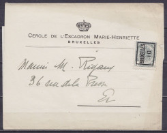 Bande D'imprimé "Cercle De L'Escadron Marie-Henriette Affr. PREO 1c Gris [BRUXELLES / 10] Pour E/V - Typo Precancels 1906-12 (Coat Of Arms)