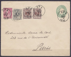 EP Env. 10 Vert Oval + 2x N°44 + N°43+46 Càd SPA /11 AOÜT 1890 Pour PARIS (au Dos: Càd Arrivée PARIS (DISTRIBUTION)) - Enveloppes