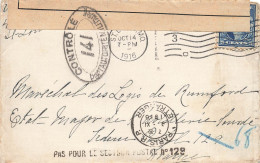 LETTRE. USA. 14 OCT 1916. POUR MILITAIRE EN FRANCE. SP 129. PAS POUR LE SECTEUR POSTAL 129. BANDE CENSURE - Lettres & Documents