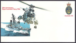 Australia 1986 - Royal Australian Navy, Helicopter, Ship, Military Aviation, 75th Anniversary - Pre-stamped Envelope - Mint Stamps