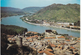 07. TOURNON SUR RHONE.CPSM. LA VILLE LE RHONE ET LES COTEAUX DE L'HERMITAGE A TAIN (DROME). + TEXTE - Tournon