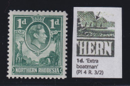 Northern Rhodesia, SG 28a, MHR "Extra Boatman" Variety - Rhodésie Du Nord (...-1963)