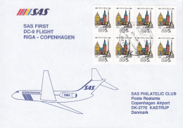 Soviet Union CCCP First SAS DC-9 Flight Erstflug RIGA - COPENHAGEN 1990 Cover Brief Lettre 8-Block !! - Lettres & Documents