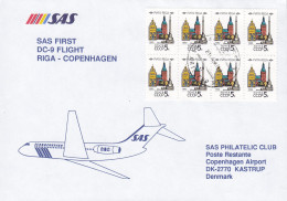 Soviet Union CCCP First SAS DC-9 Flight Erstflug RIGA - COPENHAGEN 1990 Cover Brief Lettre 8-Block !! - Storia Postale