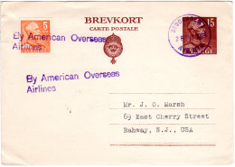 Schweden 1949, 5 öre Auf 15 öre Luftpost Ganzsache V. Stockholm N. USA - Lettres & Documents