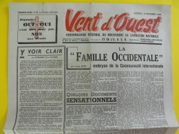 Journal Vent D'Ouest N° 41 Du 6 Octobre 1945 Mouvement De Libération Nationale De Gaulle Herriot Prisonniers Allemands - Autres & Non Classés