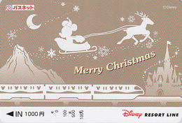 Carte Prépayée JAPON - DISNEY RESORT LINE - NOEL CHRISTMAS - Train Mickey Traîneau - JAPAN Prepaid Card - Disney