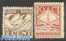 Netherlands 1924 Life Saving At Sea 2v, Unused (hinged), Transport - Various - Ships And Boats - Lighthouses & Safety .. - Nuevos