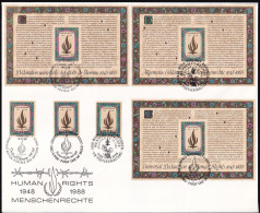 UNO NEW YORK - WIEN - GENF 1988 TRIO-FDC Menschenrechte - New York/Geneva/Vienna Joint Issues