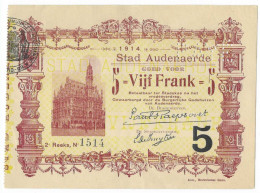 Noodgeld Audenaerde 5 Frank 1914 - Reeks 2 - 5 Francs