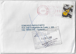 Brazil 2001 Returned Cover Florianópolis Ilhéus Agency Stamp Musical Instrument Guitar Canceled By Meter Stamp Zeo Value - Covers & Documents