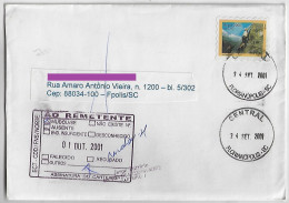 Brazil 2001 Returned To Sender Cover Florianópolis Central Agency Stamp Extreme Sport Mountaineering - Covers & Documents