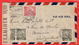 Barbados /Letter Examiner  H/10 / 1944 / For Switzerland / Via Air Mail - Barbades (1966-...)