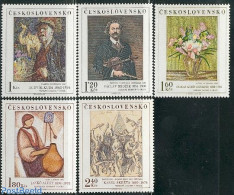 Czechoslovkia 1974 Paintings 5v, Mint NH, Performance Art - Music - Art - Clocks - Modern Art (1850-present) - Paintings - Other & Unclassified