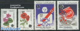 Türkiye 1990 Overprints 4v, Mint NH, Nature - Transport - Flowers & Plants - Traffic Safety - Other & Unclassified