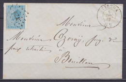 Env. Affr. N°18 Lpts "379" Càd VIRTON /5 DEC 1867 Pour BOUILLON (au Dos: Càd Arrivée BOUILLON) - 1865-1866 Perfil Izquierdo