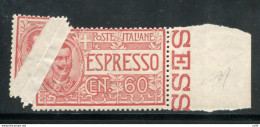 Espresso Cent. 60 Con Grande Piega Di Carta Durante La Stampa E La Dentellatura - Ungebraucht