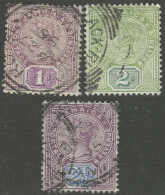 Jamaica. 1889-91 Queen Victoria. 1d, 2d, 2½d Used. Crown CA W/M SG 27, 28a, 29. M5043 - Jamaïque (...-1961)