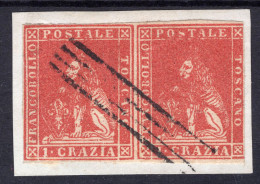 II EMISSIONE 1 Cr. SASS 12 COPPIA ORIZZANTALE USATA CON OTTIMI MARGINI ANNULLO A BARRE FIRMA BOTTACCHI MOLTO RARA  Cv 3. - Toscane